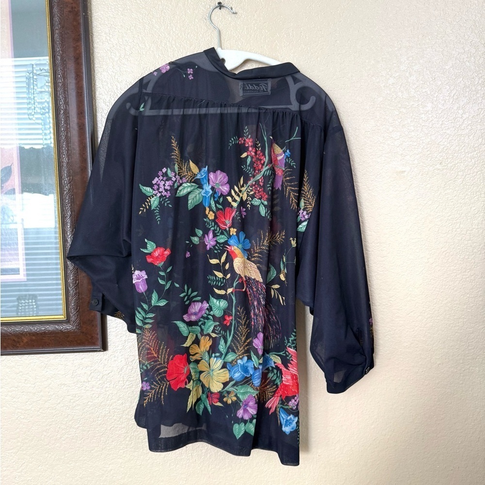 Vintage Lady Winn California by Teddi Blouse Womens Floral Birds - Picture 4 of 8